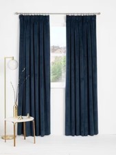 John Lewis Velvet Pair Lined Pencil Pleat Curtains W228 x Drop 274cm - Navy A