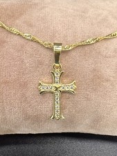 22k 22ct GENUINE Gold Filled Wave Chain With Crystal Crucifix Cross Ref:-13