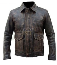 Mens Indiana Jones Harrison Ford Distressed Brown Genuine Leather Jacket
