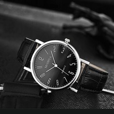 Simple Classic Men Women Leather Strap Numeric Quartz Analog Wristwatch