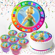 TINKERBELL BIRTHDAY PERSONALISED EDIBLE CAKE TOPPER & CUPCAKE TOPPERS IV084
