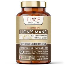 Time Health Lions Mane Mushroom Capsules High Strength 50% Poly/30% Beta Glucan