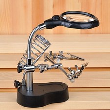 LED Desk Lamp Magnifying Magnifier Glass With Light Stand Clamp For Repair Read