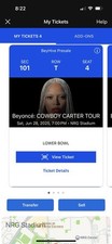 2 Beyonce Cowboy Carter Tickets Houston NRG - June  28 - Sec 101 Row T