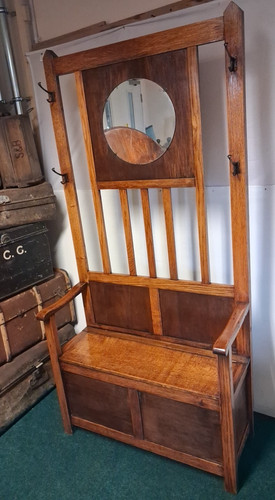 Antique oak hall stand with - antique,