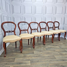 Antique Set 6 Victorian Mahogany Balloon Back Dining Chairs – Carved Detail