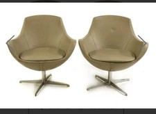 Rosetta Leather Swivel Armchair Chair + Chrome Base by Grassoler Barcelona
