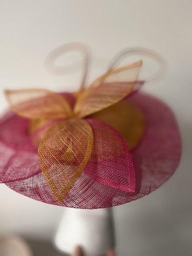 Fascinator pink orange hat - fascinator,