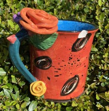 Mary Rose Young pottery mug roses hand signed 1997 Pink Purple Flower CHIPPED