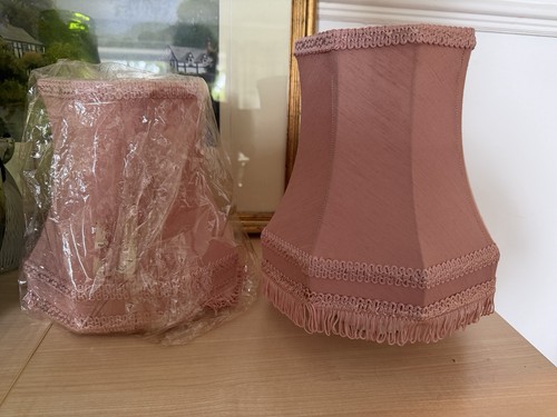 Pair pink lampshades x - 8”,