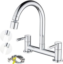 Kitchen Sink Mixer Tap, Kitchen Bridge Mixer Taps 2 Hole, 180 mm Centers Deck Mo