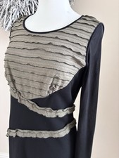 PERUZZI .. Fabulous Black & Green Long Mesh Sleeve Dress Size 40  ..  UK 12