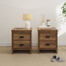 Boston 2 Drawer Bedside Lamp Side End Table Storage Unit Cabinet Pair Knotty Oak
