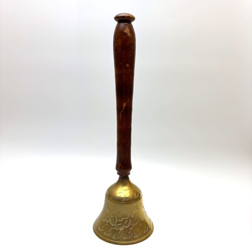 Vintage brass hand bell - vintage, etched