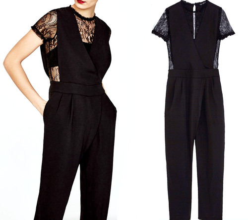 Zara black jumpsuit elegant - black,