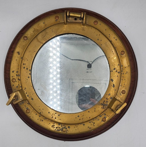 Antique brass porthole - brass, 9"
