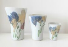 Janice Tchalenko Dartington Studio Pottery Poppy Pattern Trio Vases Hand Made