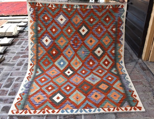 Red flatweave afghan - afghan, tribal