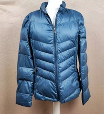 Lauren Ralph Lauren Womens Blue Jacket Logo Down Filled Size Large Logo Detail