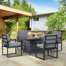 Aluminium Garden Furniture Set 4 Seater with Gas Firepit Table, Grey
