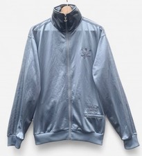 Adidas Chile 62 Grey Silver Wet Shiny Look Full Zip Track Jacket - Medium