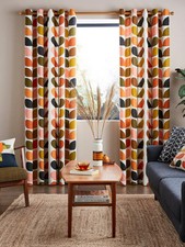 Orla Kiely Multi Stem Pair Lined Eyelet Curtains, Auburn, W117 x DroP 182CM