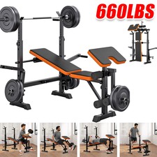 600 lbs Weight Bench Adjustable Bench Press Set with Squat Rack Olympic Workout