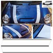White Black Bonnet Stripes Stickers Fits Mini Cooper S R53 Bubble Free Exact Fit