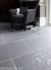 Tumbled Cathedral Ash Grey Limestone Floor Tiles Flagstones Grand Opus Pattern