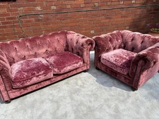 Velvet Chesterfield Sofas and Chair - Pink