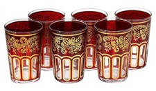 Moroccan Tea Glasses Multicoloured Classical Design Hand Painted Pack of 6