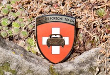 VINTAGE ENAMEL AUTOMOBILE CAR BADGE # PORSCHE 356 AMICALE CH SWITZERLAND