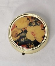 Vintage Goldtone Pill Box Floral Design Top