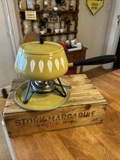 Vintage Cathrineholm Green & White Enamel Lotus Design Fondue Set - Great!