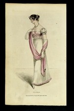 Regency Full Dress & Shawl. Antique Fashion Print. La Belle Assemblee July 1813