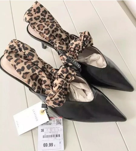Zara leather mid heel - zara, leopard