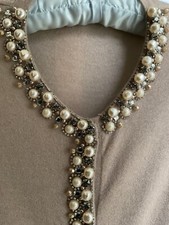 Tara Jarmon Pearl/Rhinestone Embellished Coffee Fine Cashmere Cardigan L (8-10)