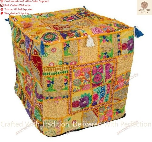 Indian pouf ottoman cover - indian,