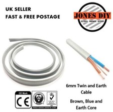 6MM TWIN AND EARTH CABLE COOKER SHOWER HIGH POWER WIRE WIRING T&E GREY FLAT