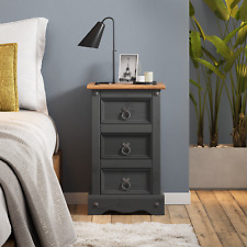 Corona Bedside Cabinet 3 Drawer Charcoal Table Unit Pine by Mercers Furniture®