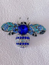 Sparkly Blue Crystal Bee Brooch Pin Insect Bug Rhinestone Cute Gift Jewelry UK