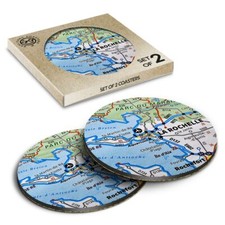 2 x Boxed Round Coasters - La Rochelle Coast City France French Travel Map  #455