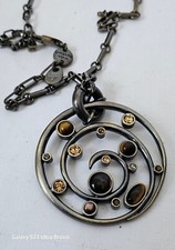 Dyrberg Core Necklace/Pendant Bronzed Round Rhinestone Gemstone Tiger Eye.