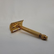 Vintage 1947-1951 Gold Gillette Tech Safety Razor With  Ball End Handle No Date