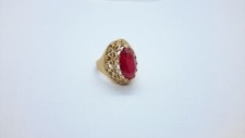 Russian 14K Rose Gold Ruby Spinel Filigree Ring, Size 8.  .583