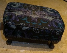 Retro Vintage Sherborne Foot Stool Pouffe  Dark Blue Pattern - Home Decor