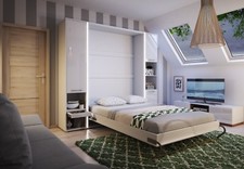 Modern Vertical Wall Hidden Pull Out Single Storage Bed 90cm White Matt & LED