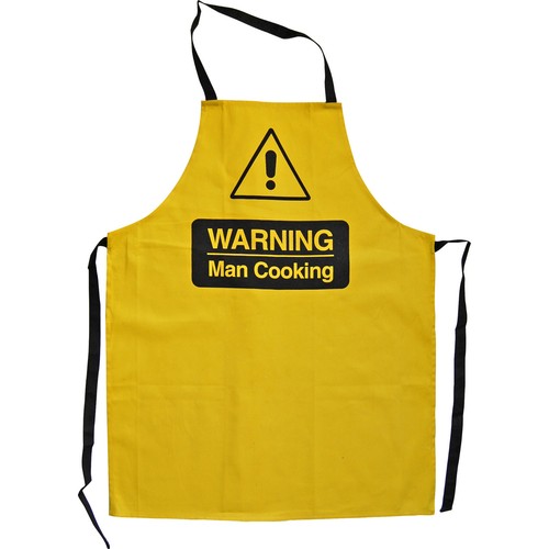 Warning man cooking - man, apron