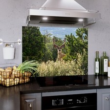 Glass Backsplash Kitchen Cooker Panel Tile ANY SIZE Wood Stag Deer Horns Animals