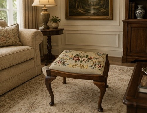 Vintage needlepoint ottoman - vintage,